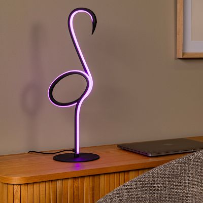 Zwarte tafellamp modern, Flamingo, 5,5W, RGB LED, met afstandsbediening