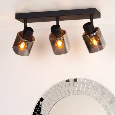 Zwarte klassieke plafondspot, Alion, glas