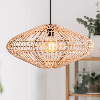 Houten landelijke hanglamp, Magali, rotan