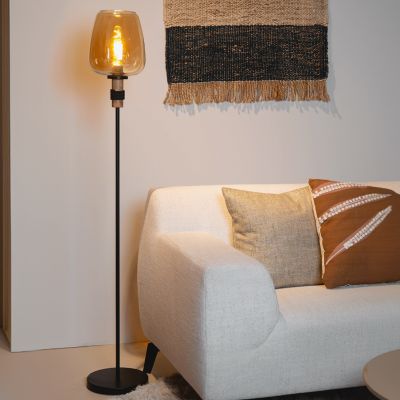 Amberkleurige vloerlamp retro, Ilona, met schakelaar