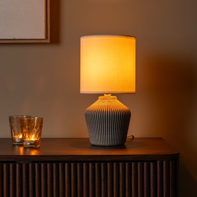 Keramische tafellamp taupe, Filiz, met schakelaar