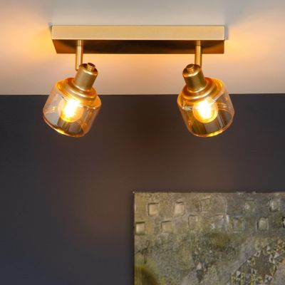 Gouden klassieke plafondspot, Bjorn, glas