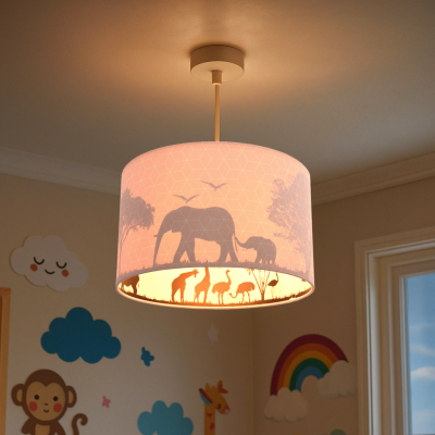 Roze dieren hanglamp Safari, Binnenzijde doorschijnend
