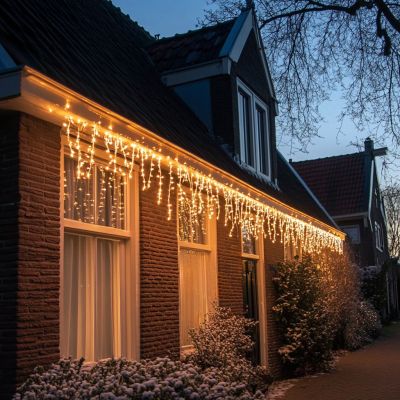 10m koppelbare ijspegelverlichting, Zwart snoer, IP67, 50 cm hoog - Warm wit