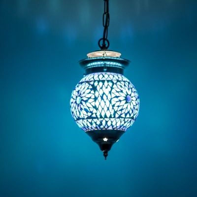 Blauwe oosterse hanglamp mozaïek, Nisrin