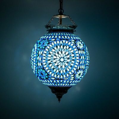 Blauwe oosterse hanglamp mozaïek, Aziza