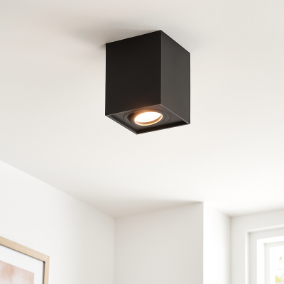 Vierkante, zwarte opbouwspot Dane, Richtbaar