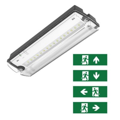 Zwarte noodverlichting incl. pictogrammen, Pedram, 3W, 6500K LED, IP66