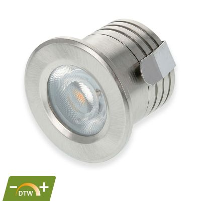 Zilveren mini inbouwspot aluminium, Philomena, 2W, dim to warm LED, IP44