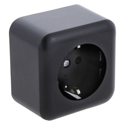 Q-Link opbouw contactdoos 1-voudig, met kinderbeveiliging en randaarde, zwart