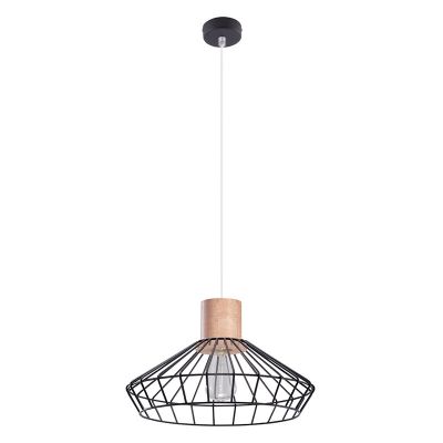 Landelijke hanglamp Gesina, zwart, hout
