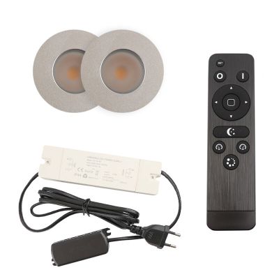 2 geborsteld Chroom veranda inbouwspots Dico, IP65, incl. aansluitset en afstandbediening