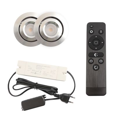 2 kantelbare veranda spots Rona, IP44, met aansluitset en afstandsbediening, geborsteld chroom