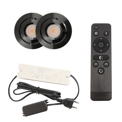 2 kantelbare veranda spots Rona, IP44, met aansluitset en afstandsbediening, zwart