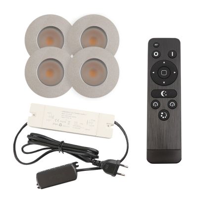 4 geborsteld Chroom veranda inbouwspots Dico, IP65, incl. aansluitset en afstandbediening