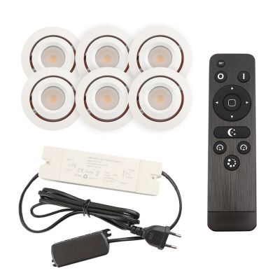 6 kantelbare veranda spots Rona, IP44, met aansluitset en afstandsbediening, wit