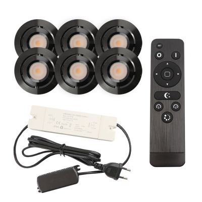 6 kantelbare veranda spots Rona, IP44, met aansluitset en afstandsbediening, zwart