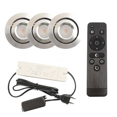 3 kantelbare veranda spots Rona, IP44, met aansluitset en afstandsbediening, geborsteld chroom