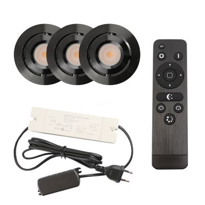 3 kantelbare veranda spots Rona, IP44, met aansluitset en afstandsbediening, zwart