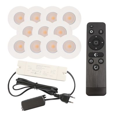 11 witte veranda inbouwspots Dico, IP65, incl. aansluitset en afstandbediening
