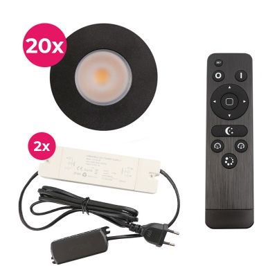 20 zwarte veranda inbouwspots Dico, IP65, incl. aansluitset en afstandbediening