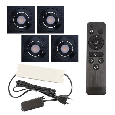 4 kantelbare veranda spots Rona vierkant, IP44, met aansluitset en afstandsbediening, zwart