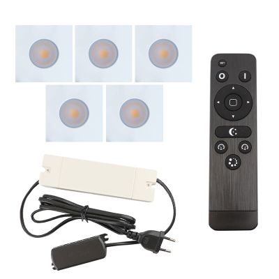 5 vierkante witte veranda inbouwspots Dico, IP65, incl. aansluitset en afstandbediening