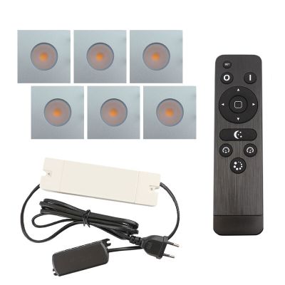 6 vierkante geborsteld Chroom veranda inbouwspots Dico, IP65, incl. aansluitset en afstandbediening