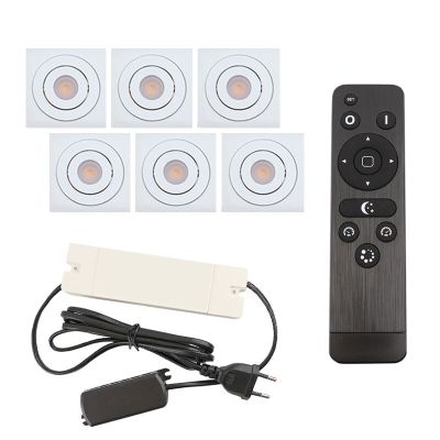 6 kantelbare veranda spots Rona vierkant, IP44, met aansluitset en afstandsbediening, wit