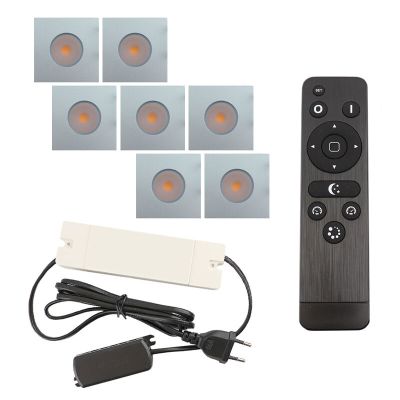 7 vierkante geborsteld Chroom veranda inbouwspots Dico, IP65, incl. aansluitset en afstandbediening