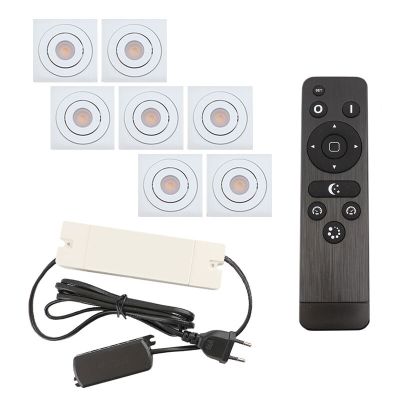 7 kantelbare veranda spots Rona vierkant, IP44, met aansluitset en afstandsbediening, wit