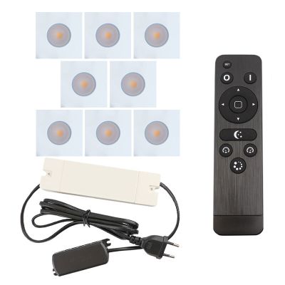 8 vierkante witte veranda inbouwspots Dico, IP65, incl. aansluitset en afstandbediening