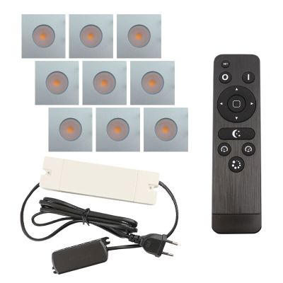 9 vierkante geborsteld Chroom veranda inbouwspots Dico, IP65, incl. aansluitset en afstandbediening