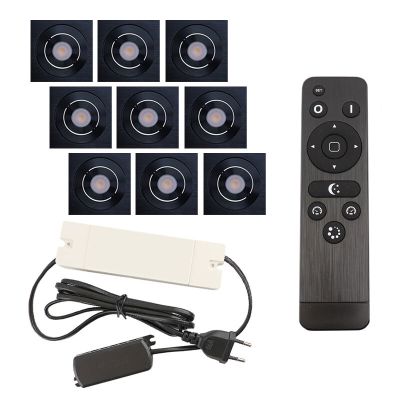 9 kantelbare veranda spots Rona vierkant, IP44, met aansluitset en afstandsbediening, zwart