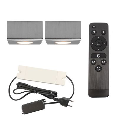 2 vierkante geborsteld Chroom veranda opbouwpots Fredo, IP44, incl. aansluitset en afstandbediening