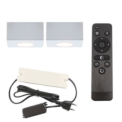 2 vierkante witte veranda opbouwspots Fredo, IP44, incl. aansluitset en afstandbediening