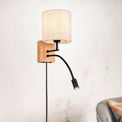 Witte wandlamp hout, Fransien, met schakelaar