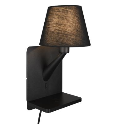 Zwarte wandlamp stof, Tahir, met schakelaar