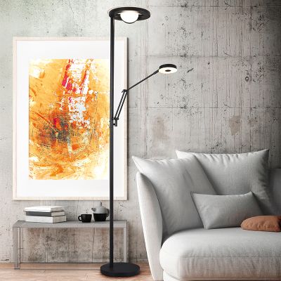 Zwarte staande leeslamp modern, Yazid, 32W, in lichtkleur verstelbare LED, met touchdimmer