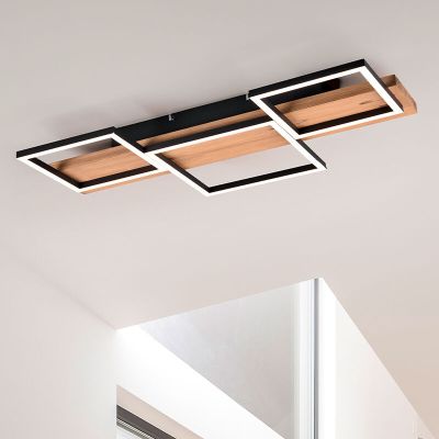 Houten plafonnière bruin, Justian, 30W, 3000K LED, 3-staps dimbaar