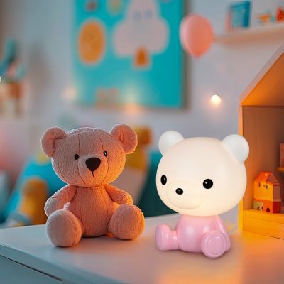 Roze kinderkamer tafellamp kunststof, Lumibear, 0,3W, RGB LED, met schakelaar