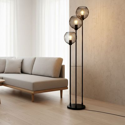 Industriële vloerlamp zwart, Wiro, met schakelaar