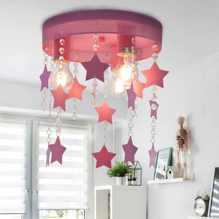 Roze kinder plafondlamp Doenja, metaal
