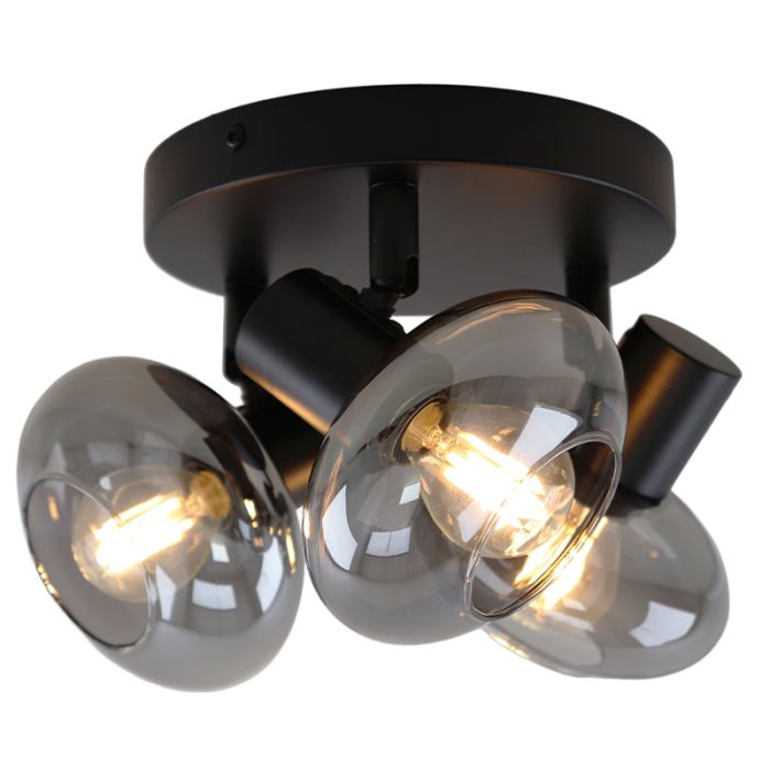 Design plafondspot Skip, zwart, glas, 3L rond
