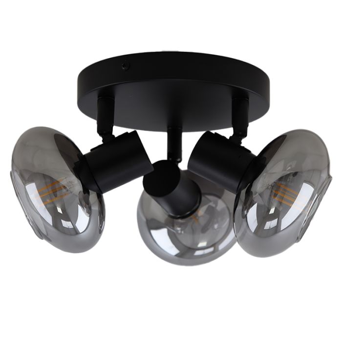 Design plafondspot Skip, zwart, glas, 3L rond