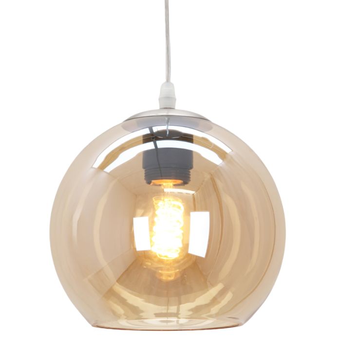 Ronde design hanglamp Lazaro met 3 amberkleurige kappen