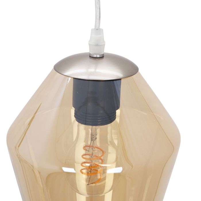 Ronde design hanglamp Lazaro met 3 amberkleurige kappen