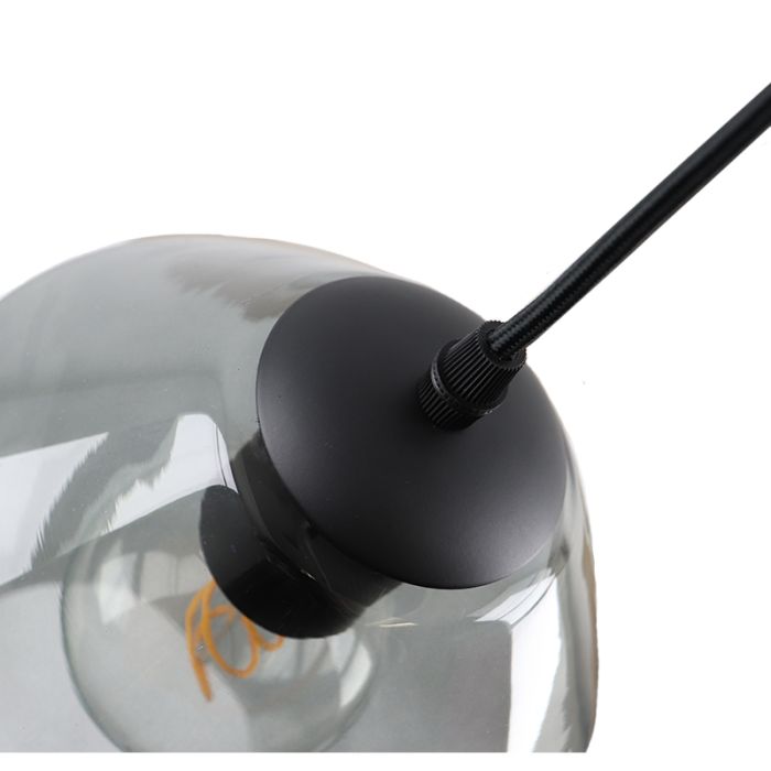 Ronde design hanglamp Lazaro met 3 rookglas kappen