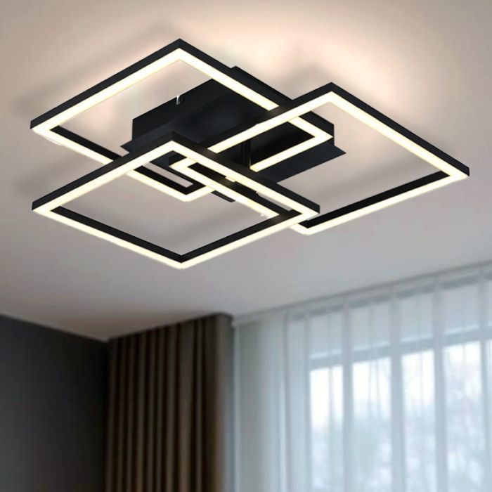 Moderne plafonnière zwart, Giorgio, 35W, dim to warm LED, met afstandsbediening