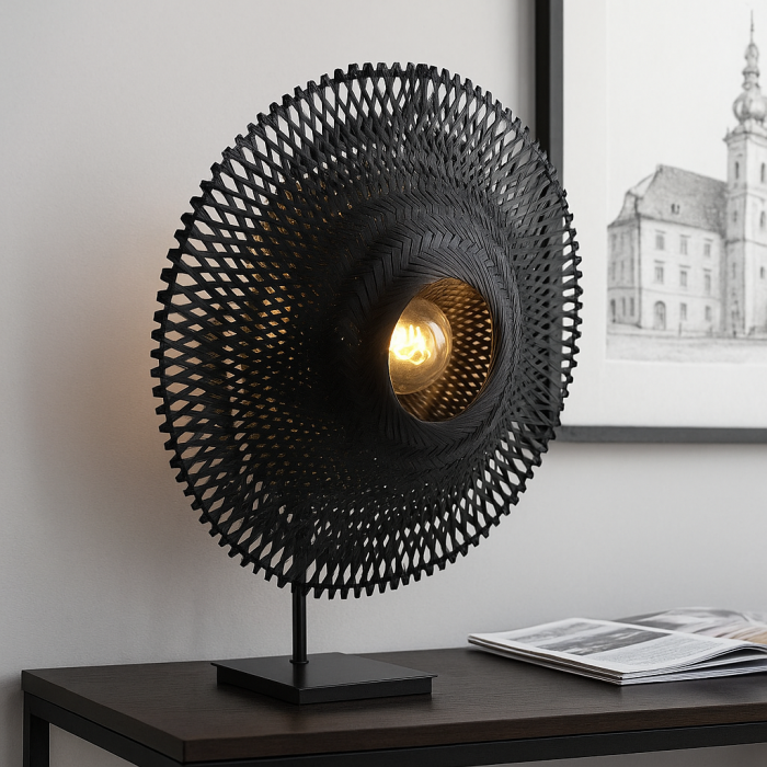 Rotan tafellamp zwart, Cordoba, met schakelaar